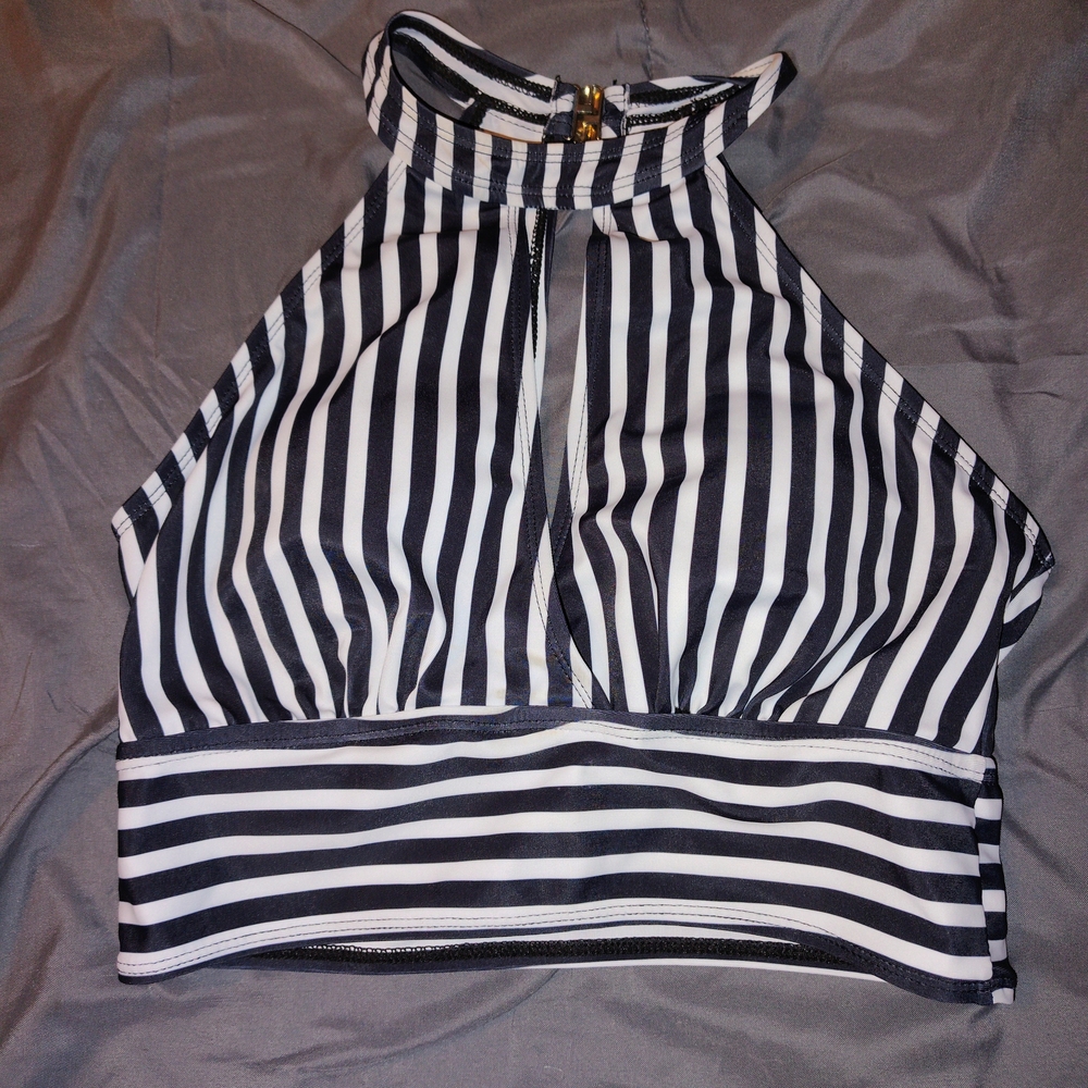 Striped Black and White Halter Top